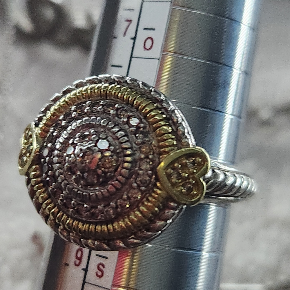 Judith Ripka 18kt Gold Diamond and  Sterling Silver Pave Round Ring